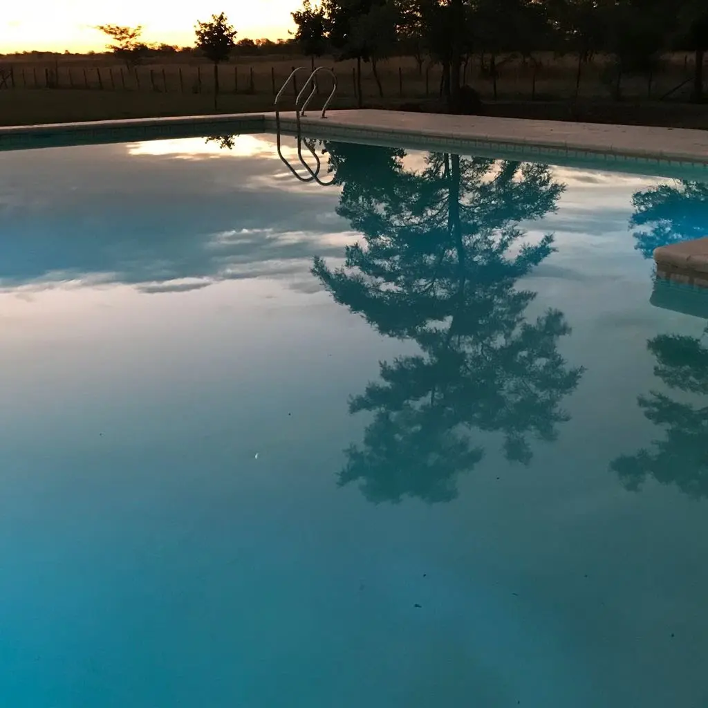 Pileta con iluminación nocturna